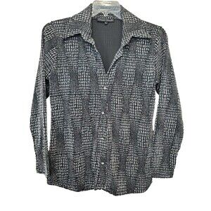 Julian Chang Shimmer Reptile Print Rhinestone Button Long Sleeve Button-Up Top L